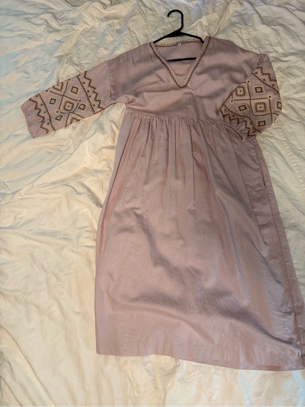 Madewell Dusty Pink Embroidered Puff-Sleeve Dress